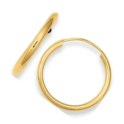 Jewelstop 10K Yellow Gold Shiny Small Endless round Tube Hoop Earrings - 1X15Mm