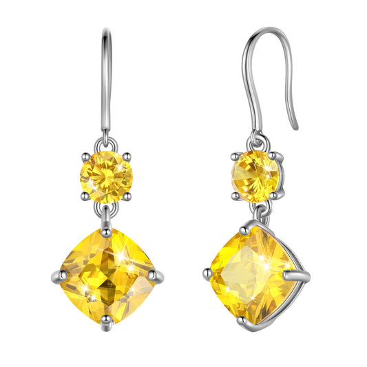 Long Drop Women Earring Citrine November Birthstone Earrings Sterling Silver Yellow Jewelry Mom Birthday Christmas Thanksgiving Gift