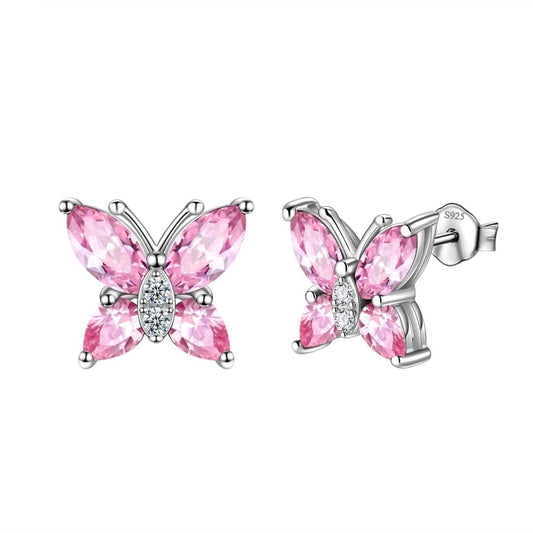 October Birthstone Earrings Pink Butterfly Earrings Tourmaline CZ Marquise Sterling Silver Jewelry Women Birthday Mother'S Day Gifts