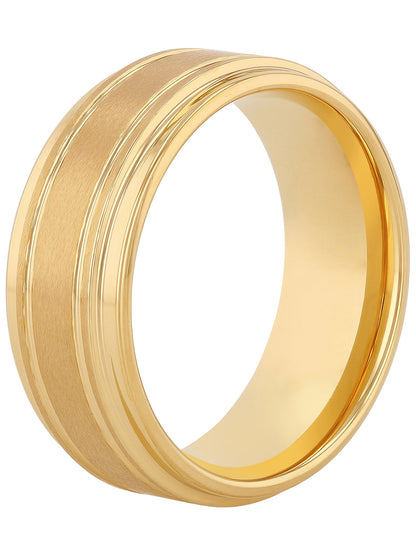 Men'S Gold-Tone Tungsten Grooved Step Edge 9MM Wedding Band by  - Men'S Ring