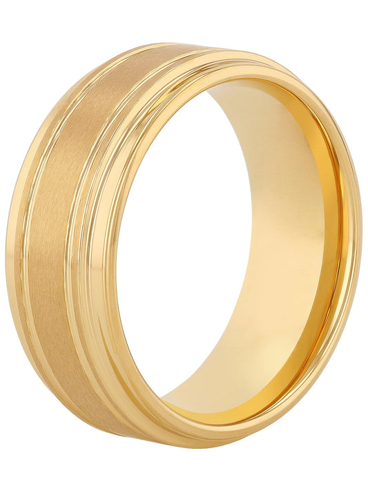Men'S Gold-Tone Tungsten Grooved Step Edge 9MM Wedding Band by  - Men'S Ring
