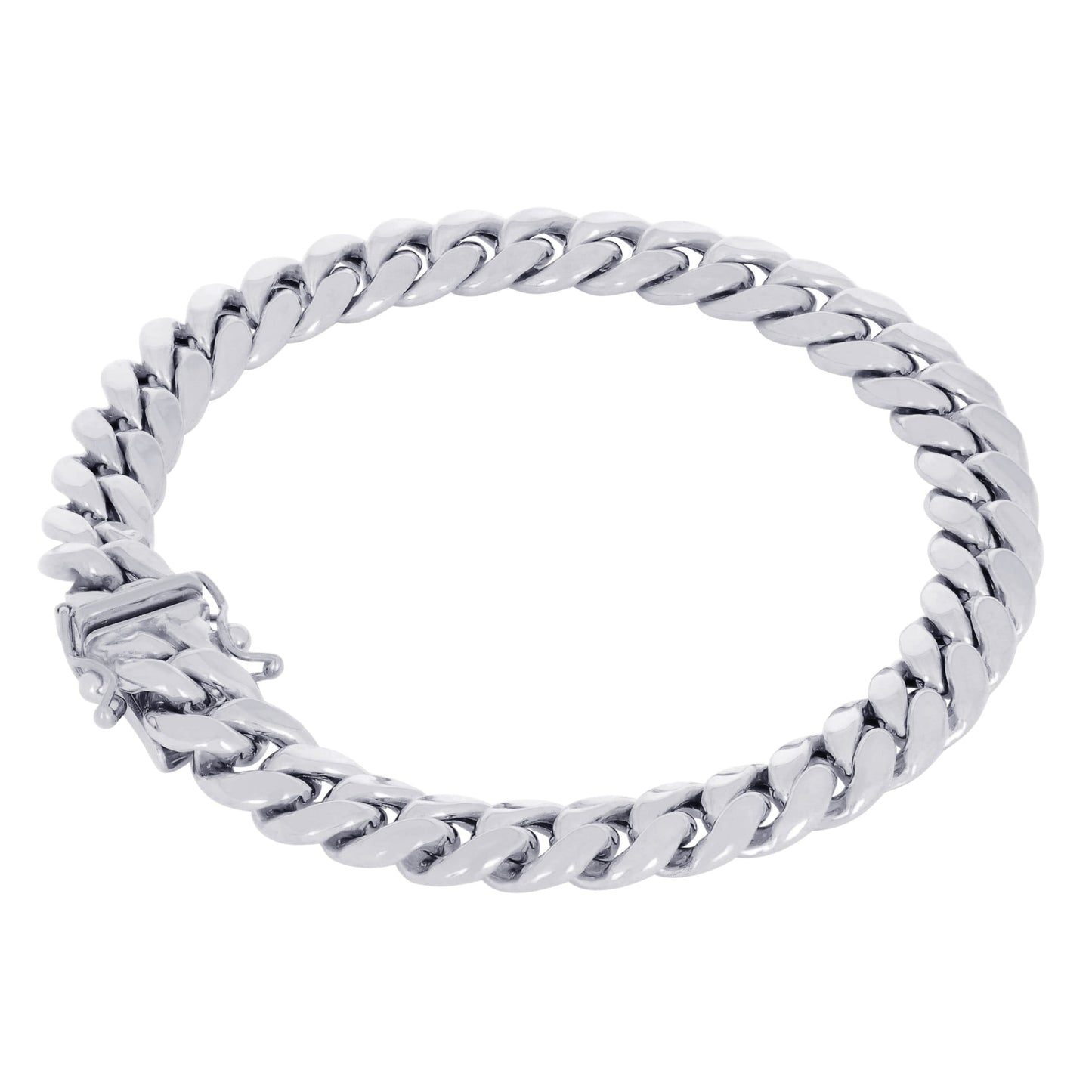 10K Real White Gold Miami Cuban Link 7.5Mm Chain Bracelet (7"-9") Italian Jewelry for Men