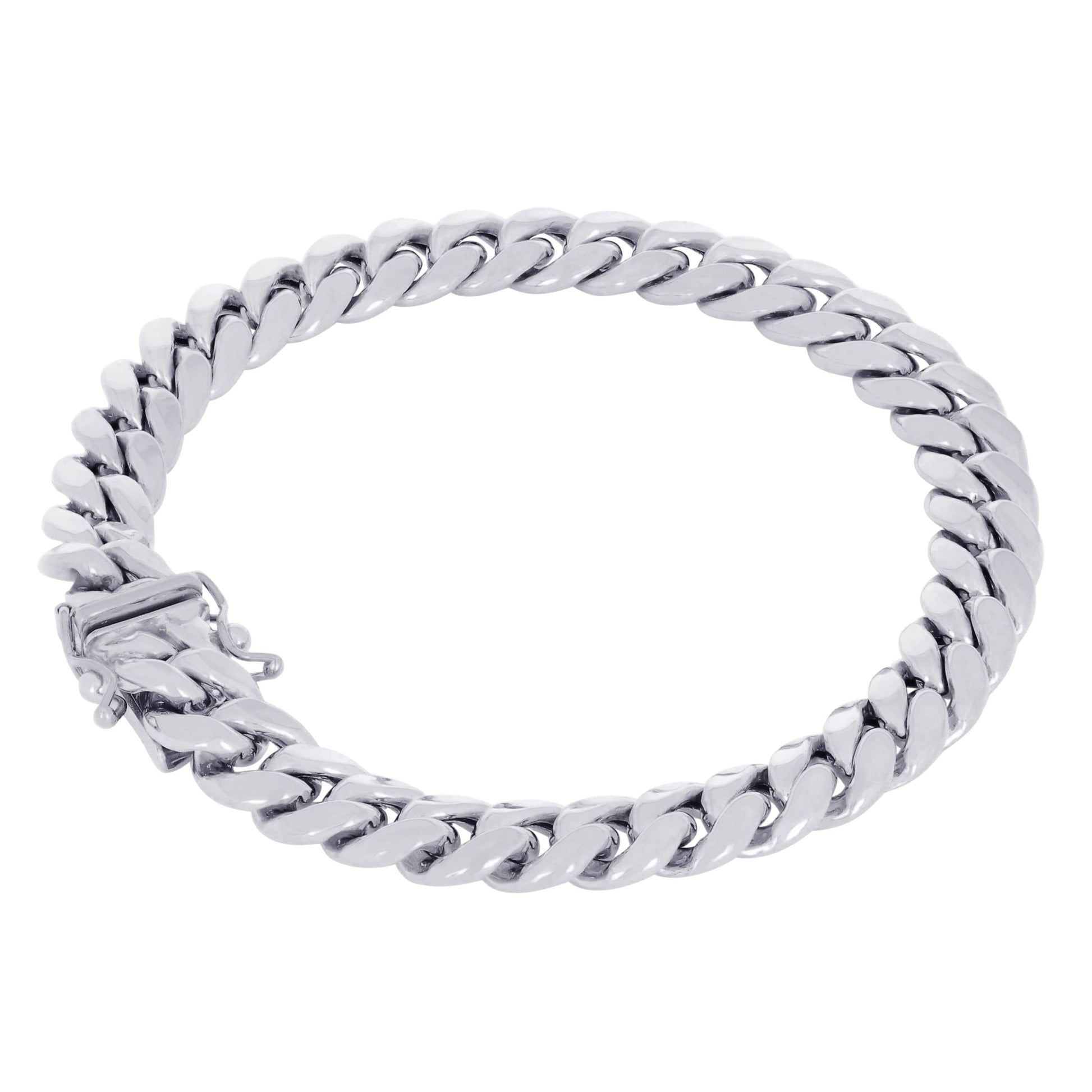 10K Real White Gold Miami Cuban Link 7.5Mm Chain Bracelet (7"-9") Italian Jewelry for Men