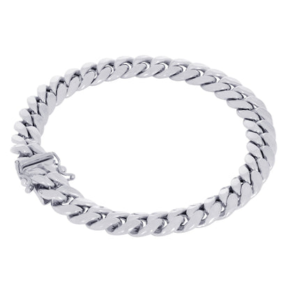 10K Real White Gold Miami Cuban Link 7.5Mm Chain Bracelet (7"-9") Italian Jewelry for Men