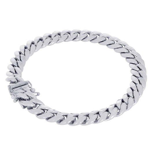 10K Real White Gold Miami Cuban Link 7.5Mm Chain Bracelet (7"-9") Italian Jewelry for Men