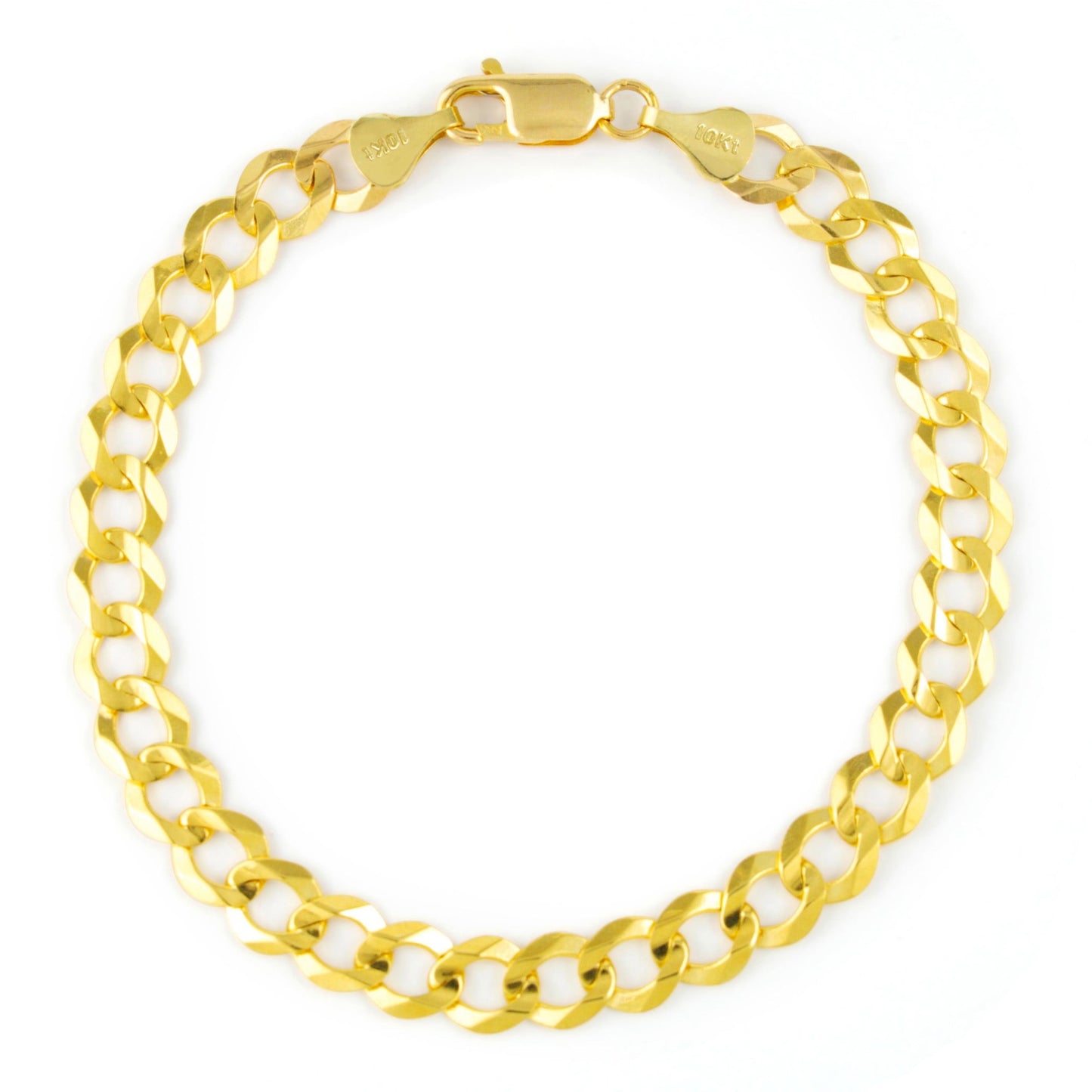 10K Real Yellow Gold Solid Cuban Curb Link 7Mm Chain Bracelet (7"-9") Italian Jewelry for Men
