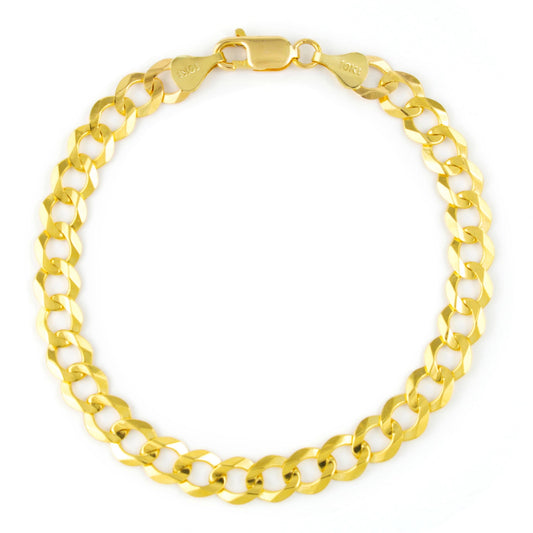 10K Real Yellow Gold Solid Cuban Curb Link 7Mm Chain Bracelet (7"-9") Italian Jewelry for Men