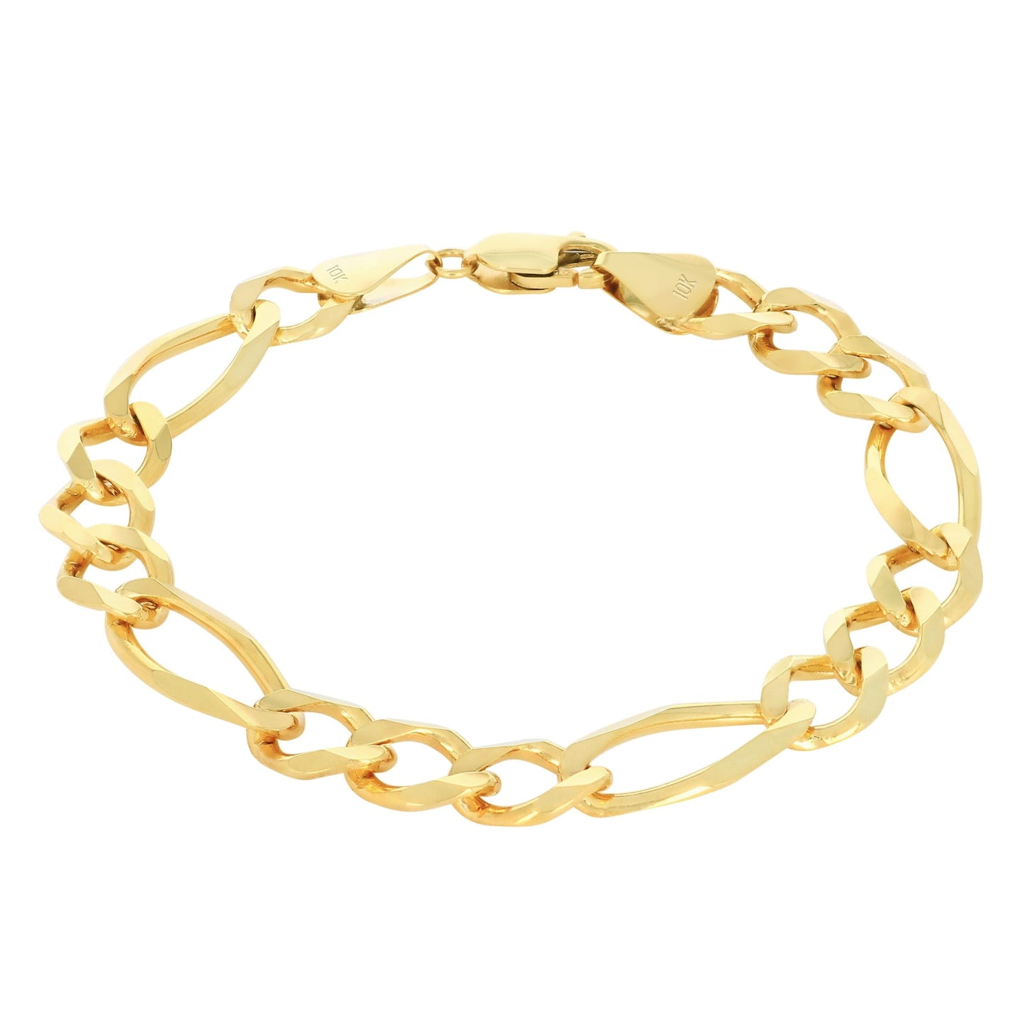10K Real Yellow Gold Solid Figaro Link 8Mm Thick Chain Bracelet (7"-9") Italian Jewelry for Men
