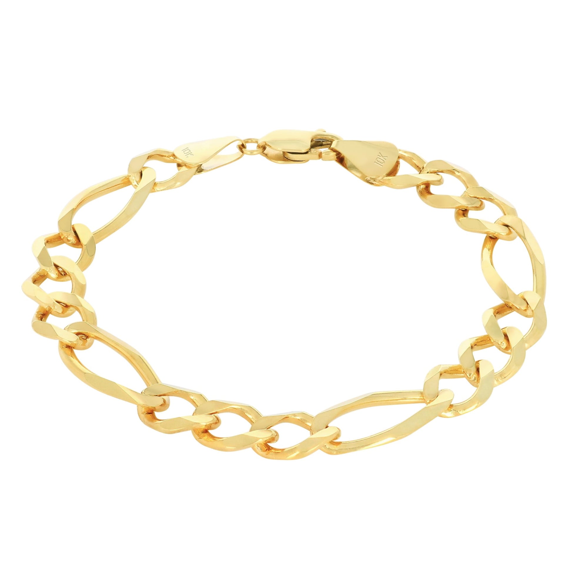 10K Real Yellow Gold Solid Figaro Link 8Mm Thick Chain Bracelet (7"-9") Italian Jewelry for Men