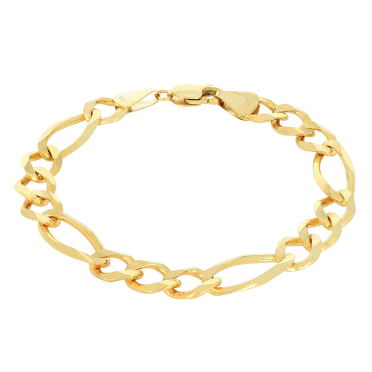 10K Real Yellow Gold Solid Figaro Link 8Mm Thick Chain Bracelet (7"-9") Italian Jewelry for Men
