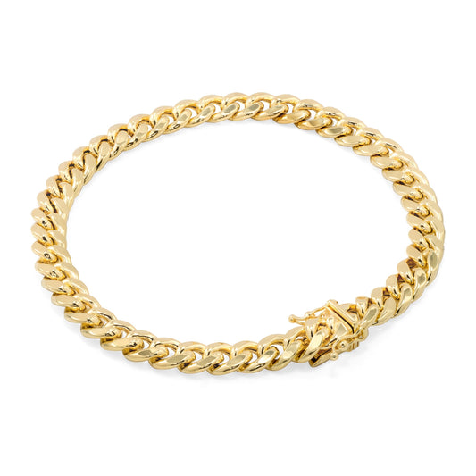 14K Real Yellow Gold Miami Cuban Link 7.5Mm Chain Bracelet (7"-9") Italian Jewelry for Men