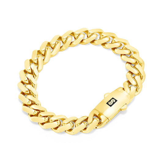 14K Real Yellow Gold Royal Monaco 11Mm Miami Cuban Link Bracelet (7"-9") Italian Jewelry for Men & Women