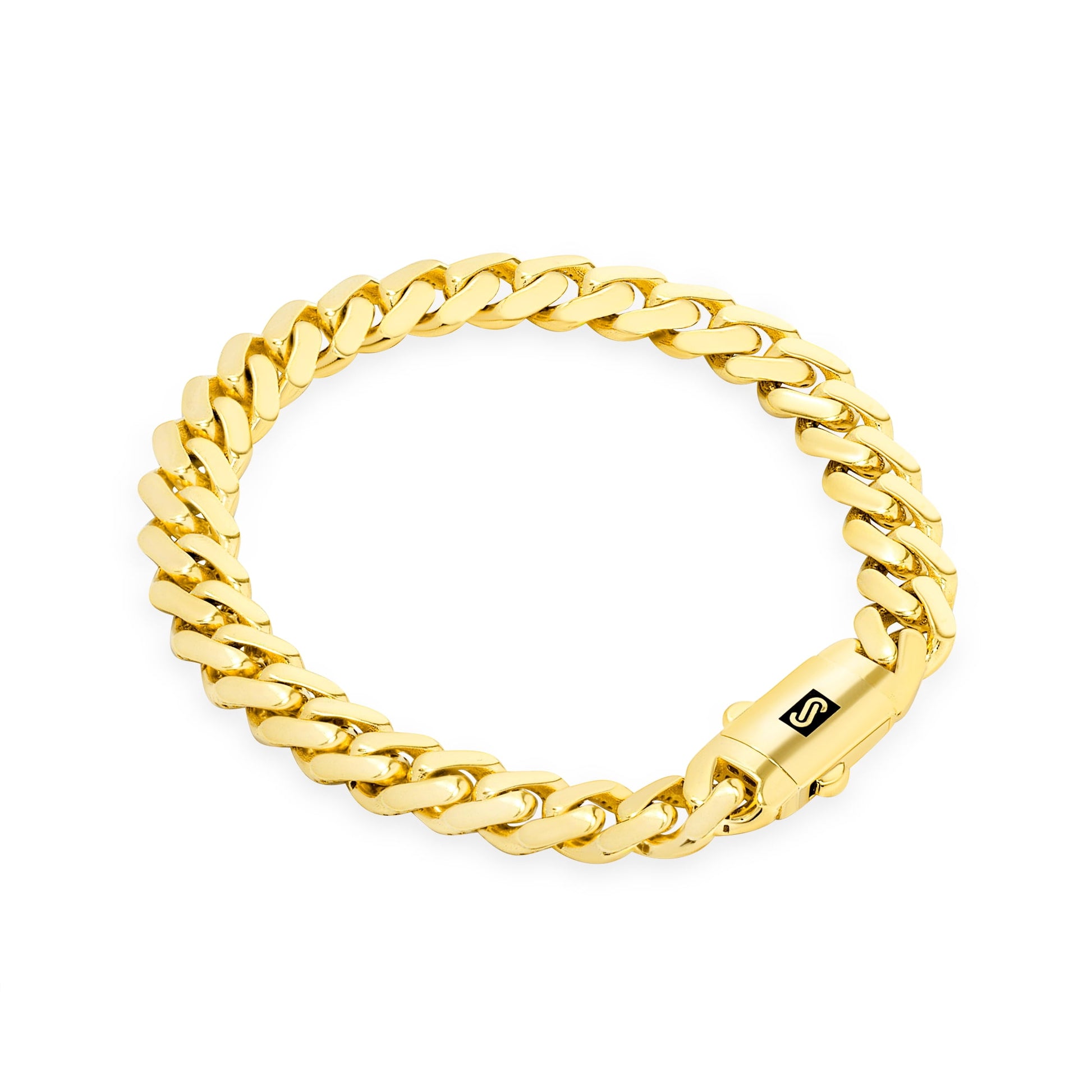 14K Real Yellow Gold Royal Monaco 7.5Mm Miami Cuban Link Bracelet (7"-9") Italian Jewelry for Men & Women