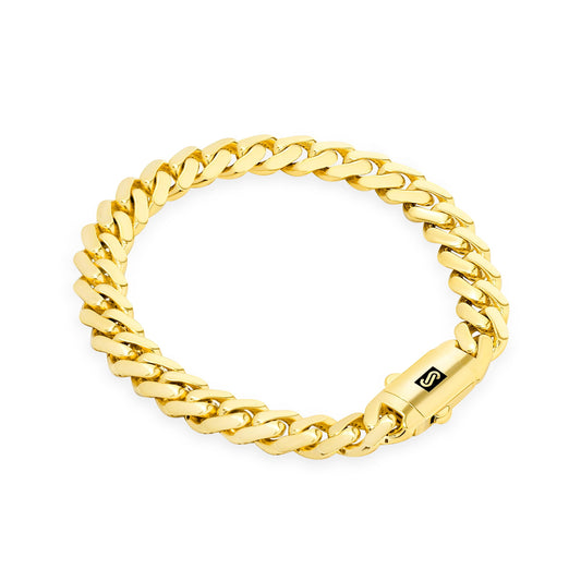 14K Real Yellow Gold Royal Monaco 7.5Mm Miami Cuban Link Bracelet (7"-9") Italian Jewelry for Men & Women