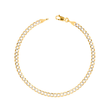 14K Real Yellow Gold Solid Cuban Curb Link 4Mm Diamond Cut Pave Chain Bracelet (7"-9") Two Tone Italian Jewelry for Men & Women