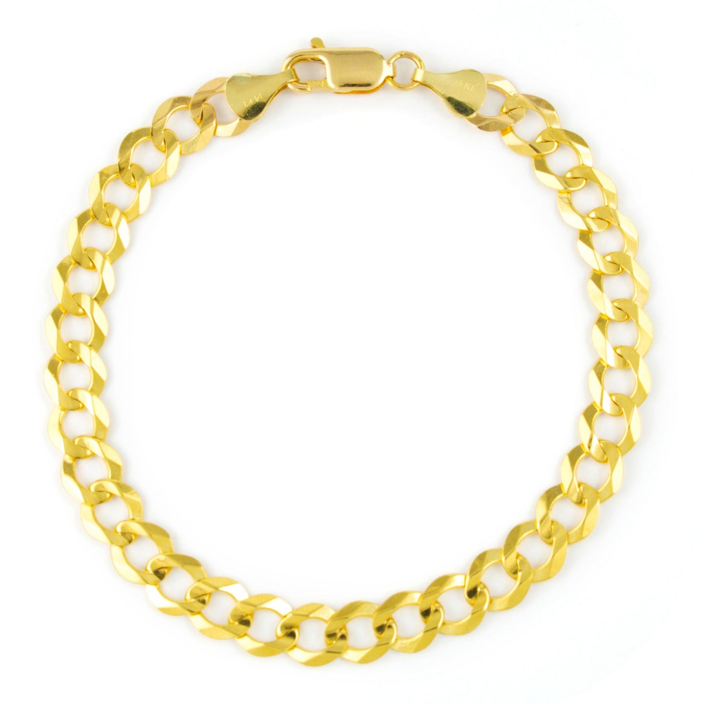 14K Real Yellow Gold Solid Cuban Curb Link 7Mm Chain Bracelet (7"-9") Italian Jewelry for Men