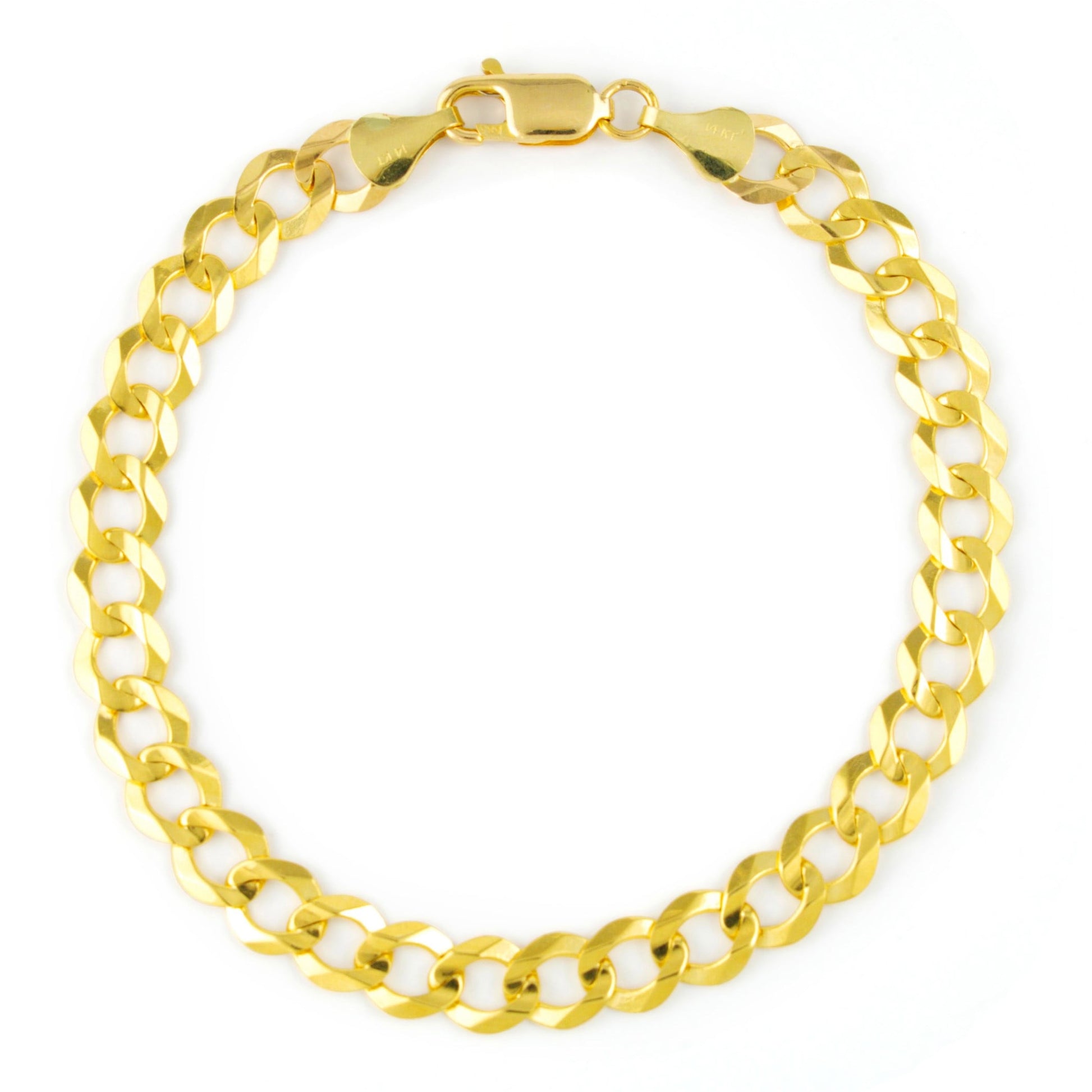14K Real Yellow Gold Solid Cuban Curb Link 7Mm Chain Bracelet (7"-9") Italian Jewelry for Men