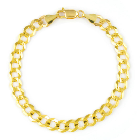 14K Real Yellow Gold Solid Cuban Curb Link 7Mm Chain Bracelet (7"-9") Italian Jewelry for Men