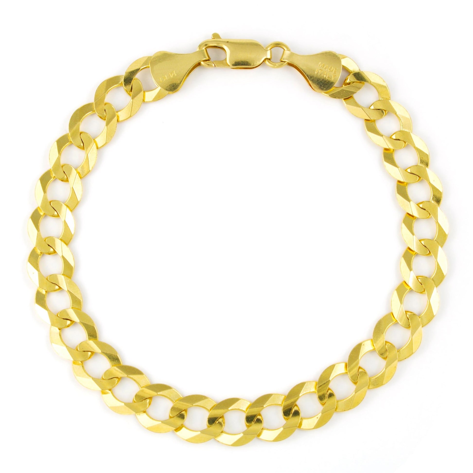 14K Real Yellow Gold Solid Cuban Curb Link 8Mm Chain Bracelet (7"-9") Italian Jewelry for Men