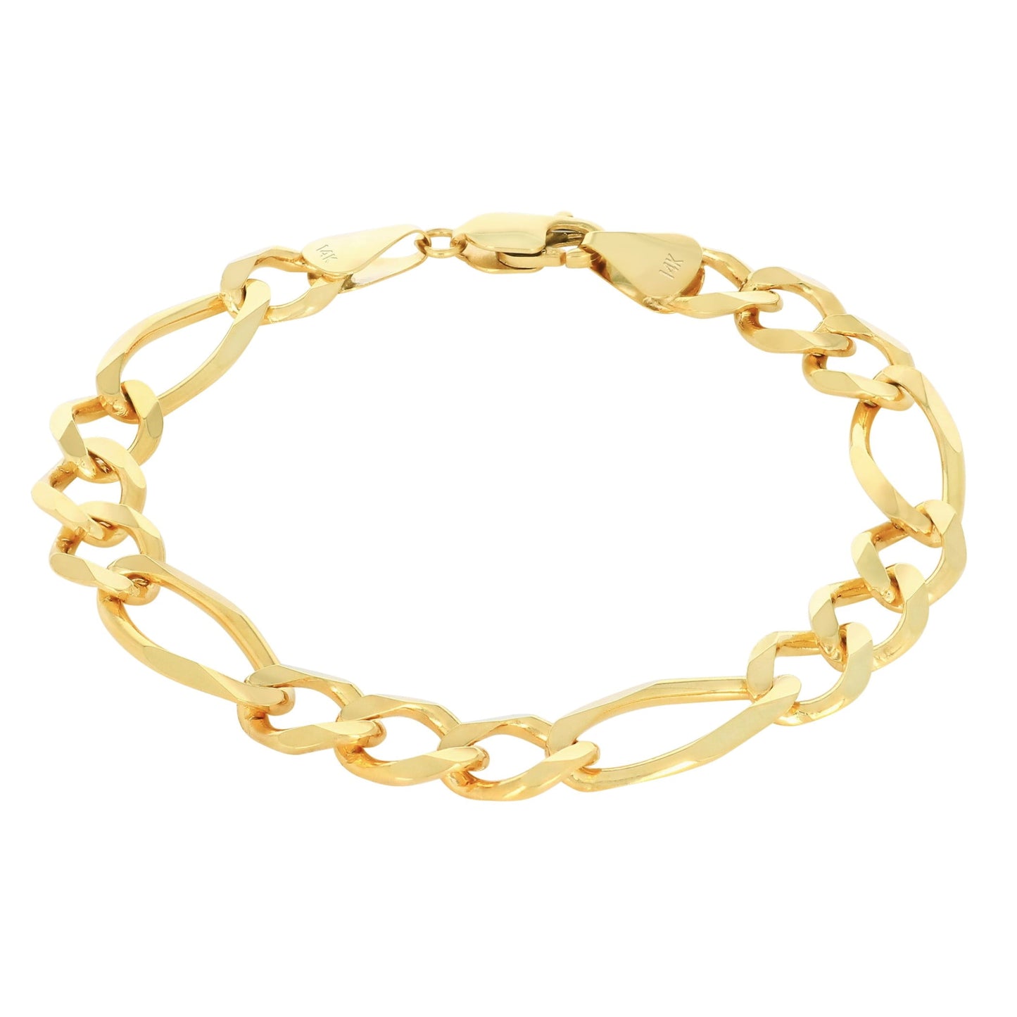 14K Real Yellow Gold Solid Figaro Link 8Mm Thick Chain Bracelet (7"-9") Italian Jewelry for Men