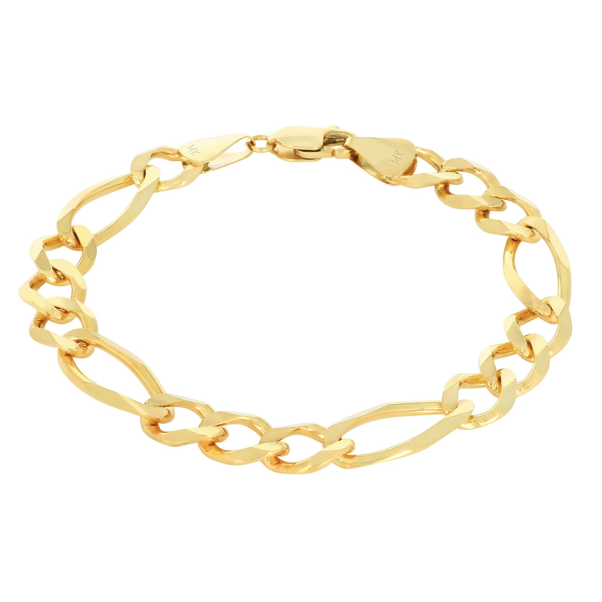 14K Real Yellow Gold Solid Figaro Link 8Mm Thick Chain Bracelet (7"-9") Italian Jewelry for Men