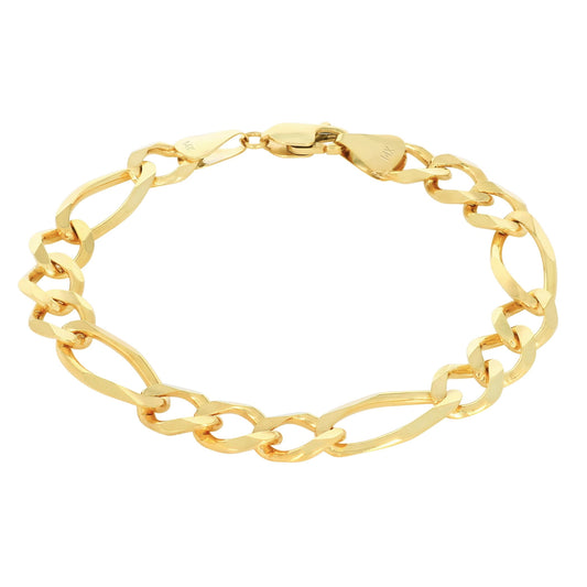14K Real Yellow Gold Solid Figaro Link 8Mm Thick Chain Bracelet (7"-9") Italian Jewelry for Men