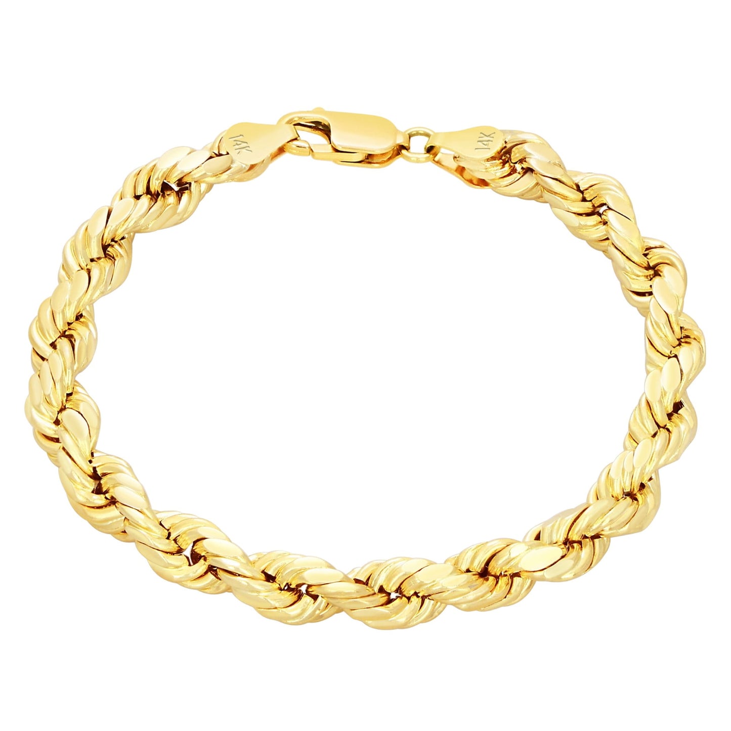 14K Yellow Gold 7Mm Rope Chain Diamond Cut Bracelet (7.5"-9") Italian Jewelry for Men