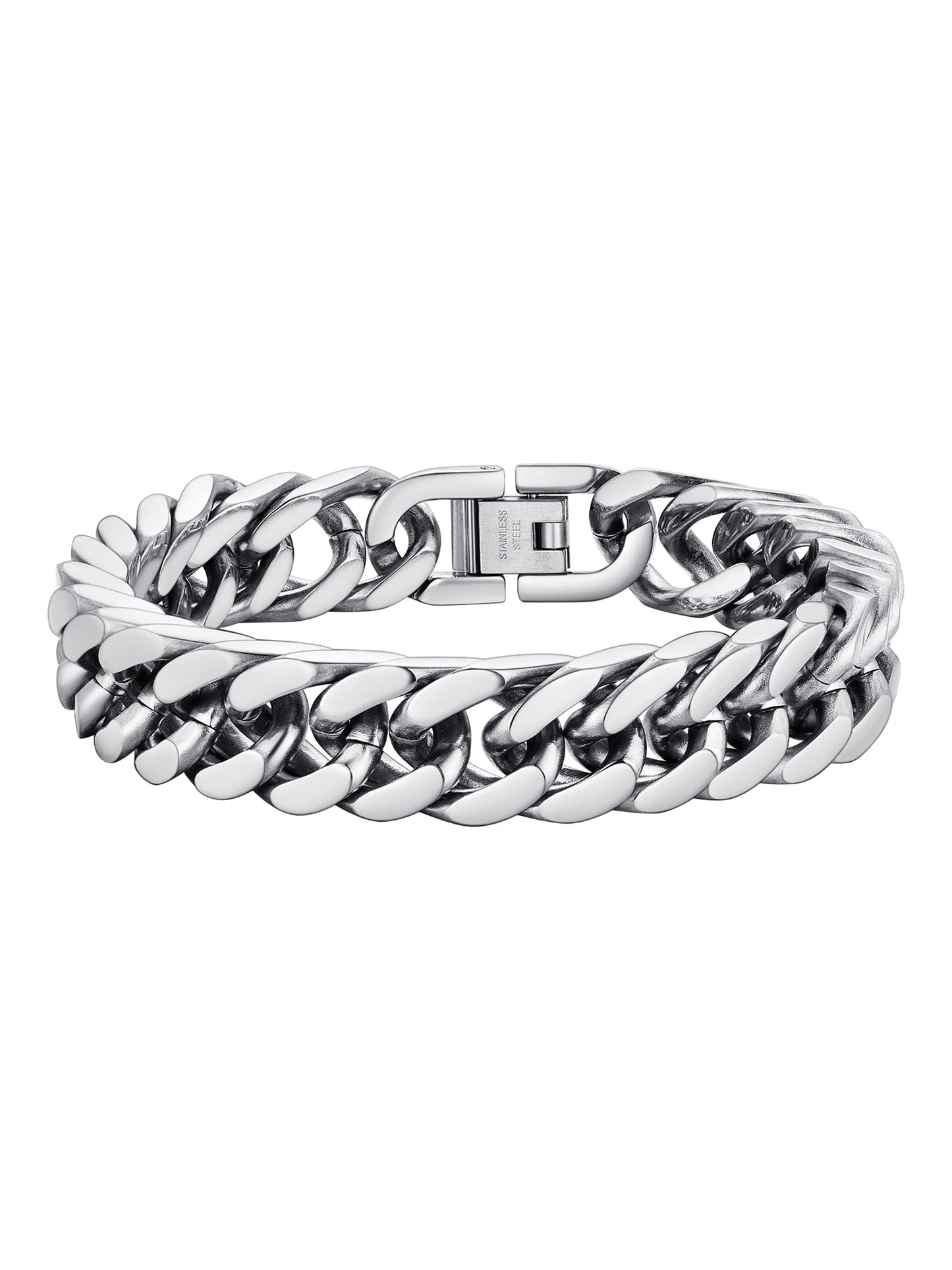 12Mm Men Silver Cuban Chains Bracelets Chunky Stainless Steel Franco Link Bracelet Father'S Day Hand Bracelet Jewelry Birthday Teen Graduation Gifts 7.5 Inch