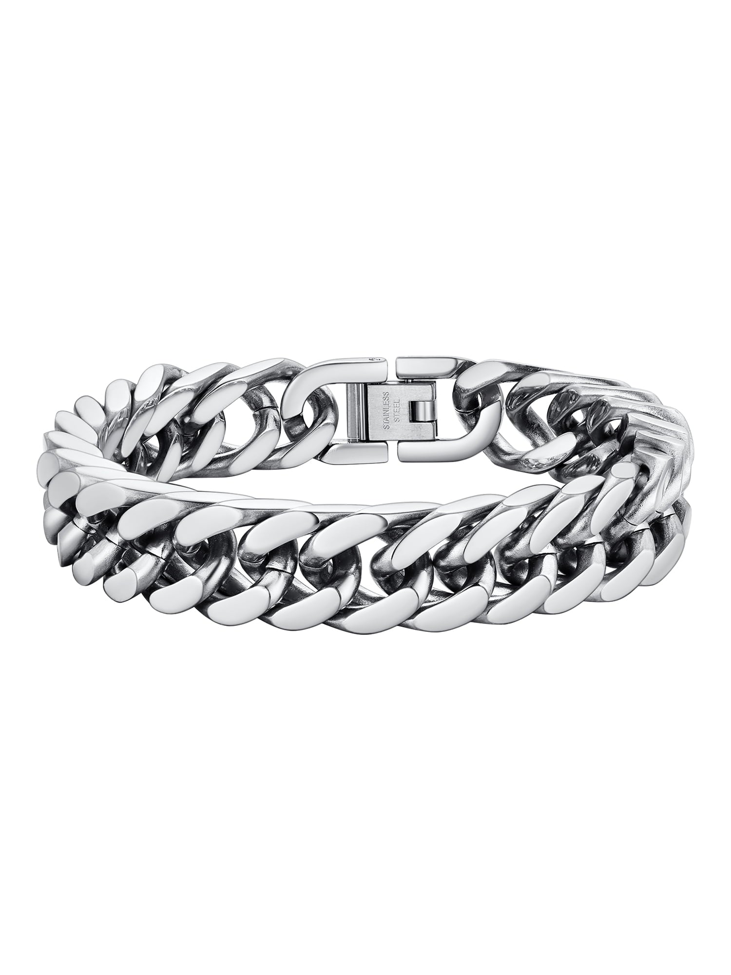 12Mm Men Silver Cuban Chains Bracelets Chunky Stainless Steel Franco Link Bracelet Father'S Day Hand Bracelet Jewelry Birthday Teen Graduation Gifts 7.5 Inch