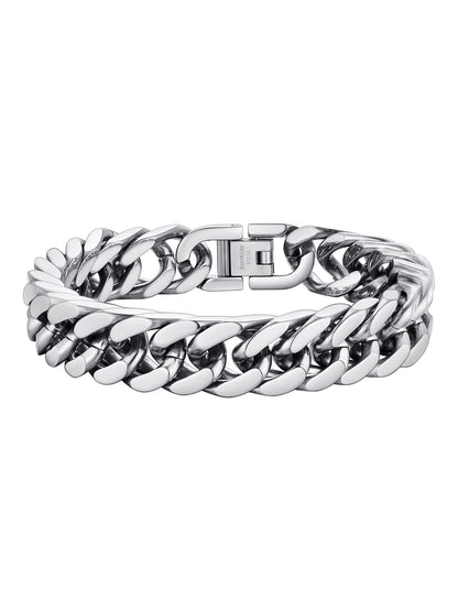 12Mm Men Silver Cuban Chains Bracelets Chunky Stainless Steel Franco Link Bracelet Father'S Day Hand Bracelet Jewelry Birthday Teen Graduation Gifts 7.5 Inch