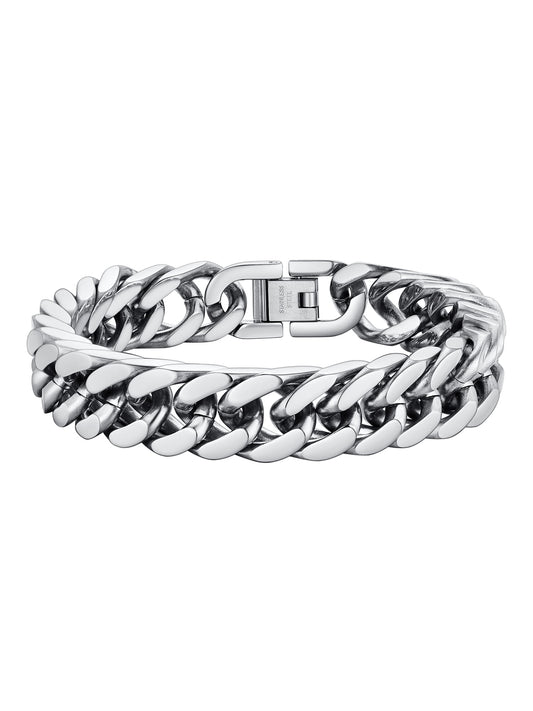 12Mm Men Silver Cuban Chains Bracelets Chunky Stainless Steel Franco Link Bracelet Father'S Day Hand Bracelet Jewelry Birthday Teen Graduation Gifts 7.5 Inch