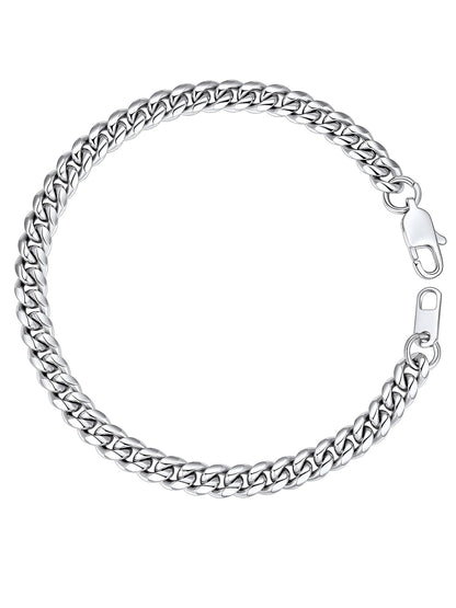 Men Chain Bracelet Cuban Stainless Steel Curb Bracelet 6MM 7.5 Inch Wrist Bracelet Mens Silver Jewelry
