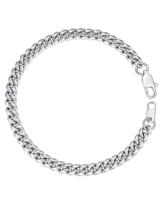 Men Chain Bracelet Cuban Stainless Steel Curb Bracelet 6MM 7.5 Inch Wrist Bracelet Mens Silver Jewelry