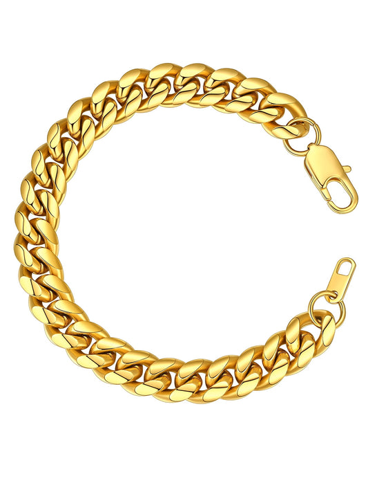 Gold Plated Bracelet for Men Chunky Cuban Bracelet 10MM 8.3 Inch Chain Bracelet Stainless Steel Gift for Him