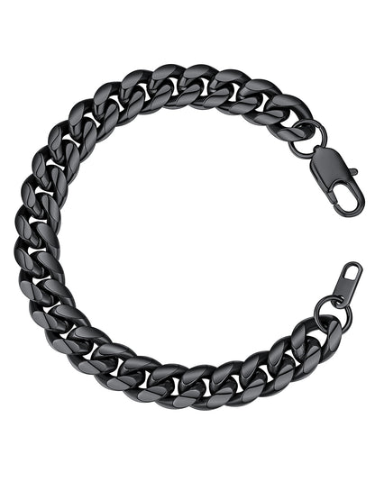 Black Bracelet for Men Chunky Cuban Bracelet 10MM 8.3 Inch Chain Bracelet Stainless Steel Gift for Him