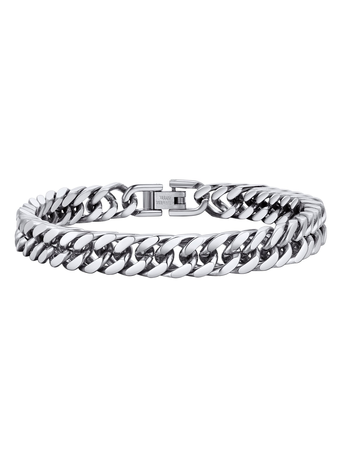 Silver Cuban Link Chain Bracelets Men Stainless Steel 8Mm Franco Chain Bracelet for Son Husband Father'S Day Hand Bracelet Jewelry Birthday Teen Graduation Gifts 7.5 Inch