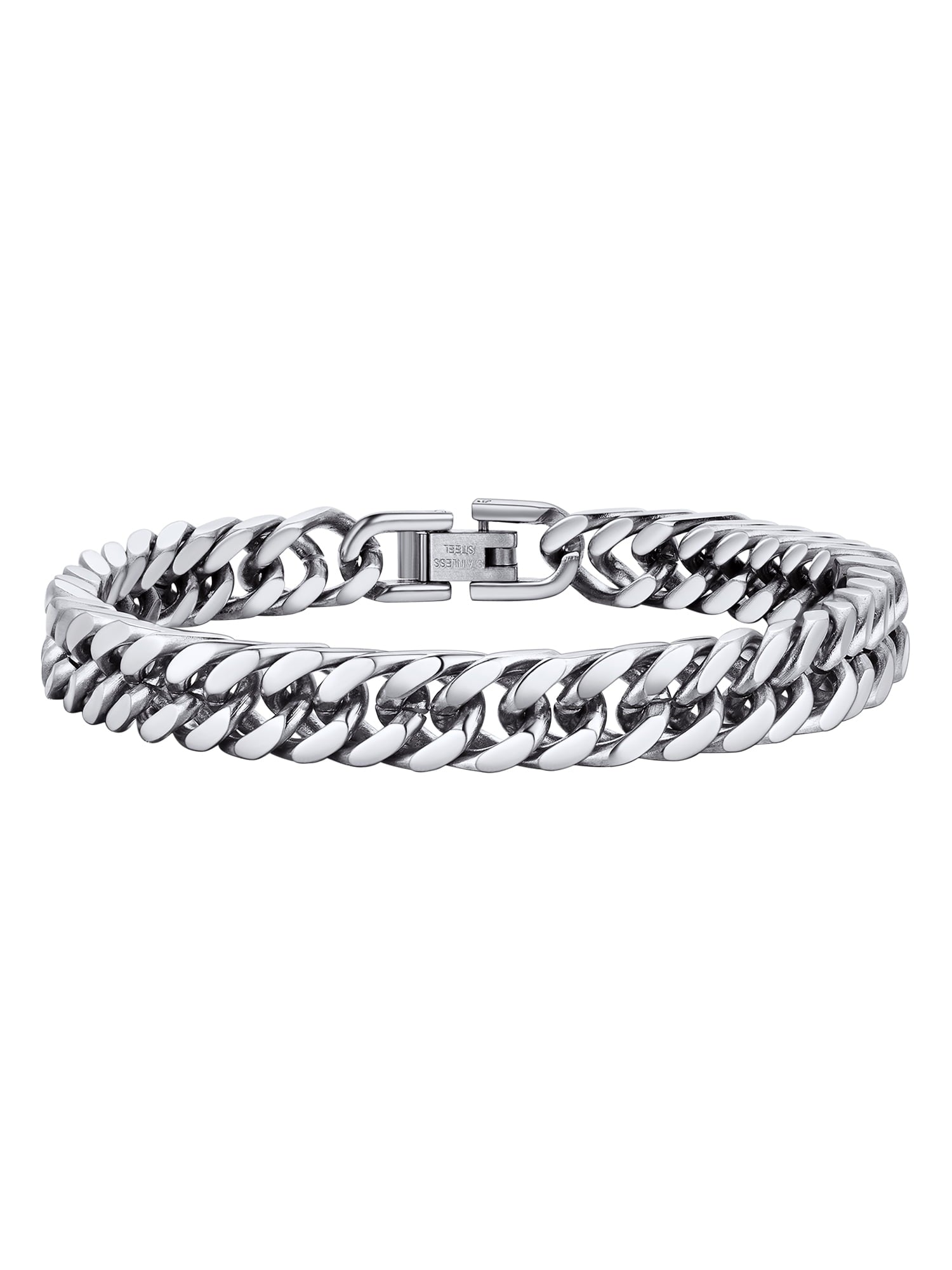 Silver Cuban Link Chain Bracelets Men Stainless Steel 8Mm Franco Chain Bracelet for Son Husband Father'S Day Hand Bracelet Jewelry Birthday Teen Graduation Gifts 7.5 Inch