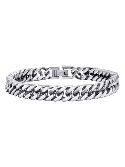 Silver Cuban Link Chain Bracelets Men Stainless Steel 8Mm Franco Chain Bracelet for Son Husband Father'S Day Hand Bracelet Jewelry Birthday Teen Graduation Gifts 7.5 Inch