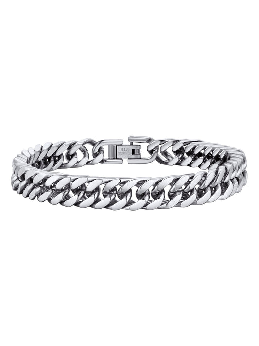 Silver Cuban Link Chain Bracelets Men Stainless Steel 8Mm Franco Chain Bracelet for Son Husband Father'S Day Hand Bracelet Jewelry Birthday Teen Graduation Gifts 7.5 Inch