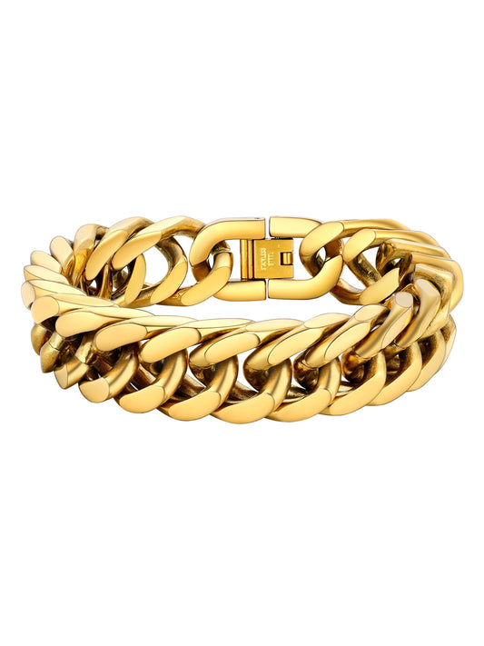 Men Stainless Steel 17Mm Cuban Chain Bracelets Hip Pop Chunky Franco Gold Plated Chain Bracelet 8.3 Inch Chains Jewelry Birthday Teen Graduation Father'S Day Gifts