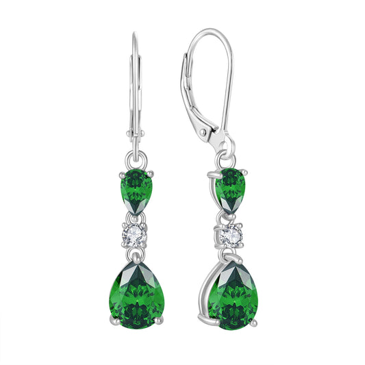 925 Sterling Silver Teardrop Earrings with 7X9Mm Created Emerald Birthstones, Dangle Earrings with Leverback for Women Jewelry Gifts