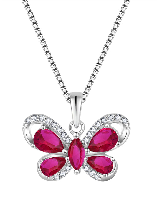Butterfly Necklace for Women 925 Sterling Silver July Ruby Birthstone Butterfly Pendant Jewelry