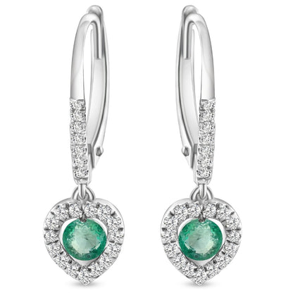 Pompeii 5/8Ct TW Emerald Lever Back Dangle Hoops White Gold Heart Earrings 3/4" Tall