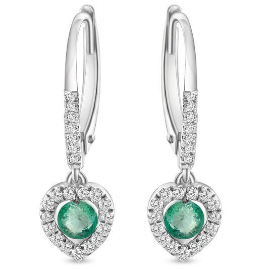 Pompeii 5/8Ct TW Emerald Lever Back Dangle Hoops White Gold Heart Earrings 3/4" Tall