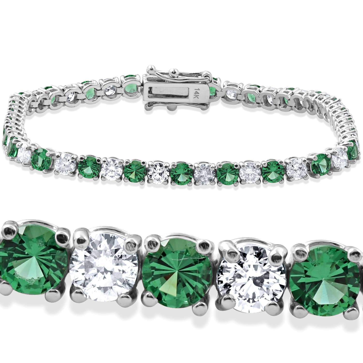 Pompeii 8Ct Emerald & Diamond Tennis Bracelet 14K White Gold 7" (G/H,I1)