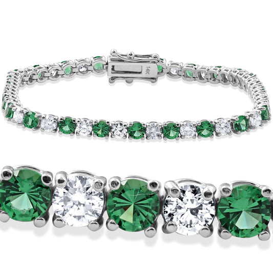 Pompeii 8Ct Emerald & Diamond Tennis Bracelet 14K White Gold 7" (G/H,I1)