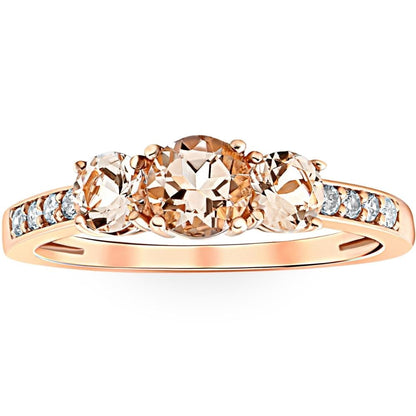 Pompeii 1Ct Morganite & Diamond 3-Stone Ring 10K Rose Gold (Peach,I1)