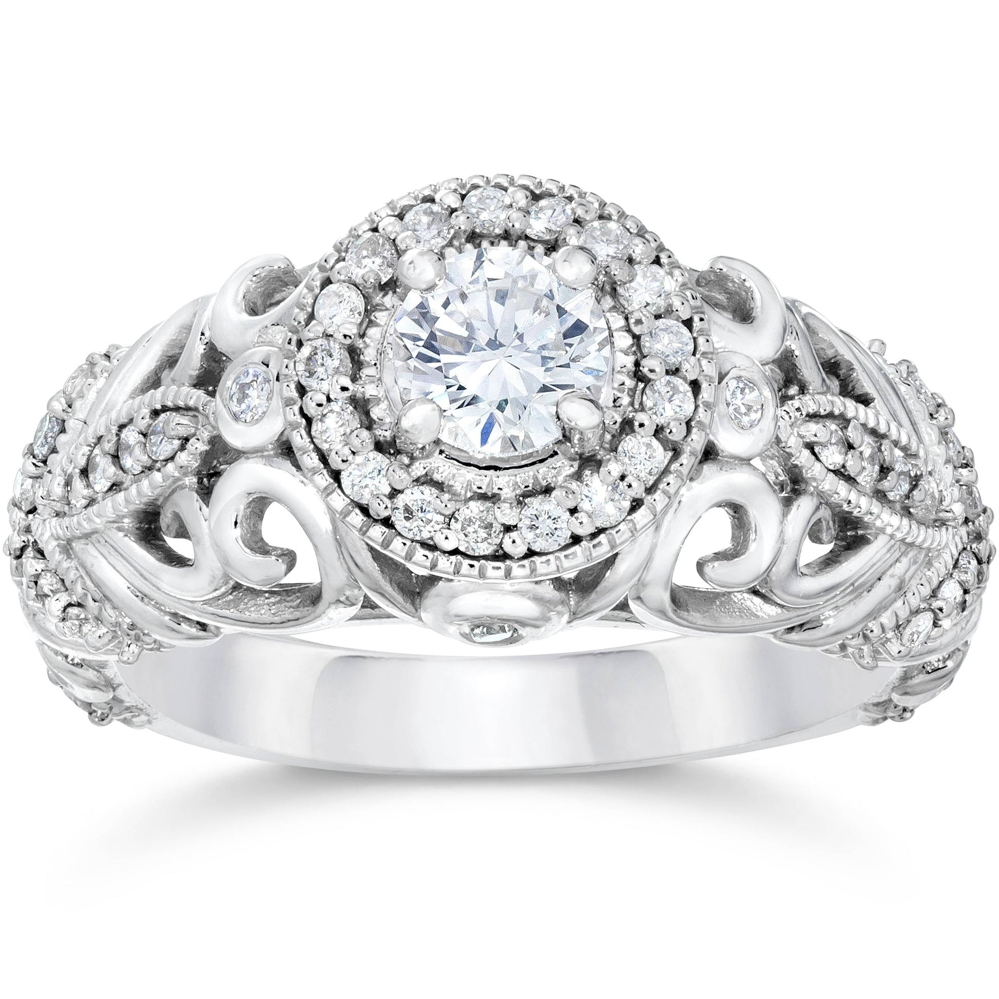 Pompeii 3/4Ct Vintage Diamond Engagement Ring 14K White Gold (G/H,I1-I2)