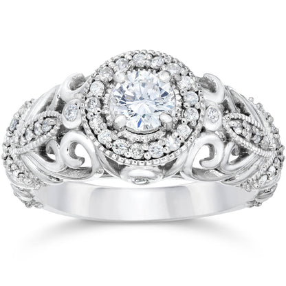 Pompeii 3/4Ct Vintage Diamond Engagement Ring 14K White Gold (G/H,I1-I2)