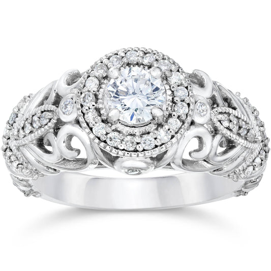 Pompeii 3/4Ct Vintage Diamond Engagement Ring 14K White Gold (G/H,I1-I2)